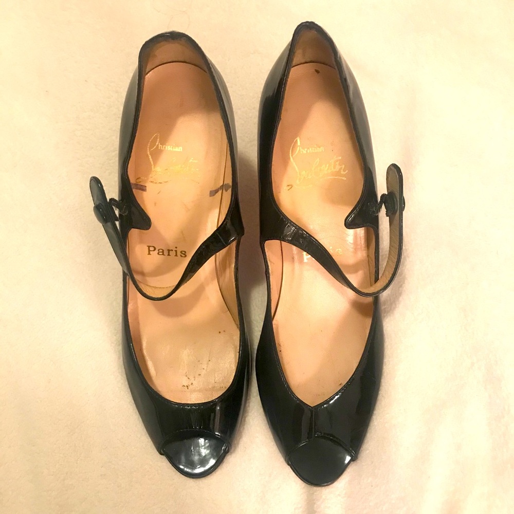 CHRISTIAN LOUBOUTIN Black Mary Jane Peep Toe Heels